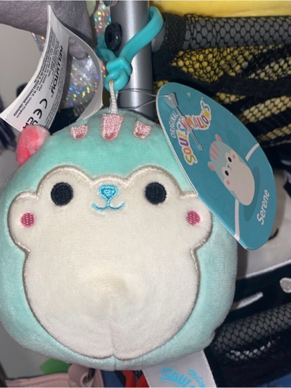 Serene SquishmallowTeal Pink White Mini Clip-On Plush